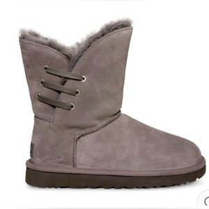 Ugg Constantine Boots Shearling Lined Suede Leather Gray Slip On Ankle Booties